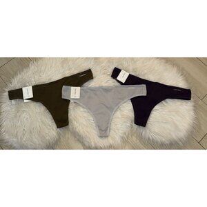 3 Calvin Klein QD3643 Form Cotton Thong Panties Womens L Large Green Gray Purple